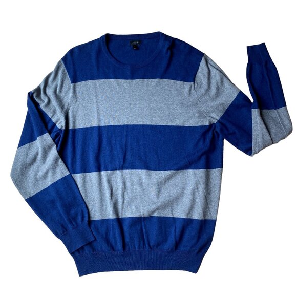 J Crew Cashmere Blend Kurt Cobain Sweater Blue Color Block Stripe 90s Grunge-XL - Picture 1 of 12